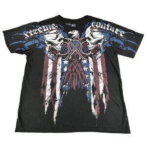 Xtreme Couture Affliction Tee 2XL USA Skull & Eagle Biker Y2K Grunge 2 Sided
